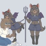 anthro broken_cup clothed clothing devil_costume duo fake_halo female kemono melee_weapon midriff polearm trident weapon ekaki510 dasyurid dasyuromorph mammal marsupial tasmanian_devil vombatiform wombat 1:1