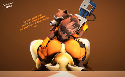 anthro big_butt bodysuit butt clothed clothing duo facesitting gloves gun handwear larger_sub male male/male ranged_weapon sitting sitting_on_another size_difference skinsuit submissive suit tight_clothing tongue tongue_out weapon domizoni warfaremachine_(modeler) guardians_of_the_galaxy marvel nintendo star_fox fox_mccloud rocket_raccoon warfare_fox mammal procyonid raccoon 2023 3d_(artwork) digital_media_(artwork) hi_res source_filmmaker_(artwork)