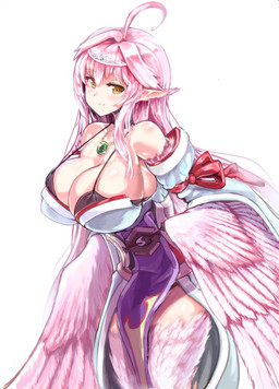 armwear big_breasts breasts clothed clothed_female clothing crown detached_sleeves feathered_wings feathers female hair headgear jewelry light_body light_skin necklace pink_body pink_feathers pink_hair pointy_ears simple_background solo tiara white_background wings jade_hpy european_mythology greek_mythology mythology animal_humanoid avian harpy humanoid mythological_avian mythological_creature absurd_res hi_res
