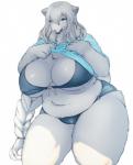 anthro big_breasts bra braided_hair breasts cleavage clothed clothing female hair huge_breasts huge_thighs kemono nipple_outline obese overweight panties thick_thighs underwear wide_hips yoona mammal