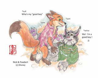 aloha_shirt anal anthro bodily_fluids clothing cum daddy_kink dirty_talk duo genital_fluids good_boy knot male male/male necktie orgasm pattern_clothing pattern_shirt pattern_topwear shirt sweater text topwear fennec_(artist) disney zootopia nick_wilde pawbert_lynxley canada_lynx canid canine felid feline fox lynx mammal red_fox true_fox english_text painting_(artwork) watercolor_(artwork)