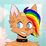 anthro blue_eyes choker collar ear_piercing fur hair jewelry lgbt_pride looking_at_viewer male multicolored_hair necklace piercing pride_color_hair pride_colors rainbow rainbow_hair rainbow_pride_colors simple_background six-stripe_rainbow_pride_colors smile solo sparklefur digideer_(artist) mia_dyke_(character) wolky canid canine canis domestic_cat felid feline felis mammal wolf 1:1 2019 digital_media_(artwork) hi_res