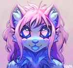 anthro blep blue_body blue_eyes blue_fur blue_nose blue_tongue eyelashes female fluffy freckled_face freckles fur glistening glistening_eyes hair heart_eyes heart_symbol neck_tuft pink_hair purple_background simple_background solo sparklefur tongue tongue_out tuft kolae kolae_(character) canid canine canis domestic_dog husky mammal nordic_sled_dog spitz 2024 icon pastel_theme shaded signature