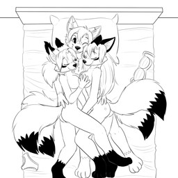 2014 anthro bed bedroom breasts butt canine cute female fox fur hair incest jamesfoxbr jessy jully lying male mammal monochrome multiple_tails nude pillow plain_background smile straight white_background young
Rating: Explicit
Score: 12
User: jamesfoxbr
Date: February 05, 2014