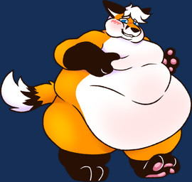anthro belly big_belly black_body black_fur blue_eyes blush bottomless clothed clothing fur hair hoodie hoodie_only love_handles male obese obese_anthro obese_male orange_body orange_fur overweight overweight_anthro overweight_male solo topwear topwear_only white_body white_fur white_hair boycotee canid canine fox mammal red_fox true_fox alpha_channel hi_res