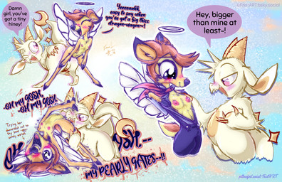 agender arched_back blush bodily_fluids body_blush breasts butt butt_blush butt_bump claws clothed clothing cloven_hooves comparing comparing_breasts cunnilingus female flat_chested freckled_butt freckles halo hooves interspecies nipples open_clothing open_shirt open_topwear oral saliva sex shirt text topwear vaginal frist44 chikn_nuggit hellaverse helluva_boss mythology wish_dragon deerie_(helluva_boss) fwench_fwy_(chikn_nuggit) angel cherub deer dragon mammal mythological_creature mythological_scalie scalie crossover english_text hi_res