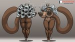 anthro areola big_breasts breasts butt cigarette_holder clothing erect_nipples female fingers footwear front_view hair huge_breasts jewelry lips long_hair necklace nipples rear_view solo text prettypinkponyprincess kitty_tush felid feline mammal 2021 digital_media_(artwork) url