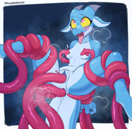 2_horns anal anal_penetration anthro anus black_eyebrows black_eyes blue_anus blue_body blue_ears blue_scales blue_tail blue_vulva blush blush_lines bodily_fluids border breasts breath clitoral_hood clitoris double_penetration eye_roll eyebrows eyelashes female female_anthro female_penetrated fingers gender_transformation genitals grey_horn hands_behind_back heart_eyes heart_symbol horn humanoid_genitalia humanoid_hands humanoid_vulva lactating looking_pleasured milk milk_on_breasts mtf_transformation multicolored_body multicolored_scales nipple_fetish nipple_play non-mammal_breasts non-mammal_lactation non-mammal_vulva nude nude_anthro nude_female open_mouth penetration pink_tentacles pink_tongue restrained restrained_by_tentacles scales sex small_breasts snout solo spread_legs spreading suspension tail tentacle_around_arm tentacle_around_leg tentacle_in_ass tentacle_in_vagina tentacle_on_nipple tentacle_penetration tentacle_sex tentacle_suspension tentacles text thick_tail tongue tongue_out transformation transformation_through_sex two_tone_body two_tone_scales two_tone_tail vaginal vaginal_penetration vulva white_body white_border white_inner_ear white_scales white_tail wide_eyed yellow_sclera purplealacran sky_(skybold) kobold scalie 2025 absurd_res artist_name hi_res