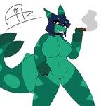 anthro claws curvy_figure drugs female green_body hair marijuana navel nude paws piercing purple_hair sharp_teeth simple_background smoking solo teeth white_background anarchoshark fitz_(anarchoshark) fish marine shark absurd_res hi_res