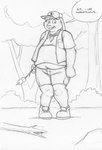 anthro baseball_cap buckteeth campground candy clothed clothing dessert dialogue food fully_clothed hat headgear headwear male marshmallow open_mouth outside overweight overweight_male plant scout_outfit shrub slightly_chubby solo stick teeth teeth_showing text tongue_showing tree cirruskitfox pepper_(rourkie) lagomorph leporid mammal rabbit black_and_white english_text hi_res monochrome sketch