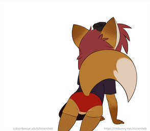 accessory anthro big_ears big_tail biped black_clothing black_nose black_rose black_shirt black_topwear brown_body brown_ear_tips brown_ears brown_fur brown_skin brown_tail butt closed_smile clothed clothing dipstick_ears dipstick_tail ear_markings eyebrows female fishnet_clothing fishnet_legwear flower flower_in_hair fluffy fluffy_tail fur gloves_(marking) hair hair_accessory huge_tail leaning leaning_forward legwear lipstick looking_back makeup markings mouth_closed multicolored_body multicolored_ears oversized_clothing oversized_shirt oversized_topwear panties plant presenting presenting_hindquarters pupils purple_eyes purple_lipstick red_clothing red_hair red_panties red_underwear shaking_butt shirt simple_background slim_anthro slim_female small_butt smile solo tail tail_markings tan_body tan_fur tan_inner_ear tan_skin tan_tail_tip text topwear two_tone_tail underwear white_background white_sclera young young_anthro young_female horemheb alex_(horemheb) canid canine canis fox mammal 2026 2d_animation animated artist_name colored digital_media_(artwork) english_text flat_colors frame_by_frame loop url