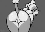 2019 bonnie_(swinging) butt female generation_6_pokemon genitals hi_res hybrid litleo looking_at_viewer looking_back monochrome nintendo pokemon pokemon_(species) presenting presenting_hindquarters pussy raised_tail rear_view solo swirlix tail thick_thighs tongue visionaryserpent
