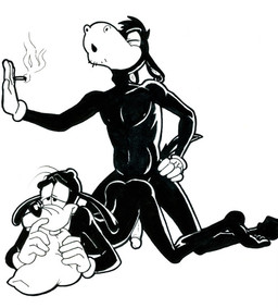 all_fours anal anal_penetration anthro anthro_on_anthro bite black_body black_eyes black_fur black_nose butt cigarette clothing doggystyle duo erection eyes_closed from_behind_position fur genitals gloves half-closed_eyes hand_on_hip handwear happy happy_sex holding_object interspecies kneeling kneeling_sex looking_pleasured male male/male male_penetrated male_penetrating male_penetrating_male narrowed_eyes nude penetration penis pillow pillow_bite sex simple_background smile smoking smoking_during_sex stubble white_background white_body white_fur tush_(artist) disney goofy_(disney) horace_horsecollar canid canine canis domestic_dog equid equine horse mammal