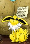 ambiguous_gender black_body black_eyes black_fur conversational_sign feral fur furniture humor inside paws placard sign sitting sofa solo text white_body white_fur yellow_body yellow_fur gravewalker dogshaming nintendo pokemon eeveelution generation_1_pokemon jolteon mammal pokemon_(species) 2014 english_text meme