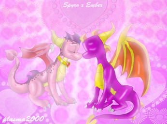 2_horns 3_claws 3_toes abstract_background claws countershading duo eyes_closed feet female feral heart_symbol horn jewelry long_tail male male/female membrane_(anatomy) membranous_wings nose_to_nose pink_body pink_scales pronounced_browridge purple_body purple_scales romantic romantic_couple scales smile snout_to_snout spade_tail tail tapering_tail text thick_tail toes ventral_scales wing_claws wings yellow_body yellow_countershading yellow_horn yellow_scales plasma2000 activision european_mythology mythology spyro_the_dragon ember_(spyro) spyro dragon mythological_creature mythological_scalie scalie western_dragon 2011 character_name digital_drawing_(artwork) digital_media_(artwork) signature