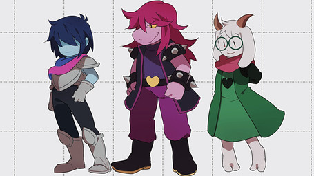 ambiguous_gender anthro armor blue_hair clothing eyewear female floppy_ears fur glasses group hair horn long_hair male pink_hair robe trio white_body white_fur 365mimimi deltarune undertale_(series) kris_dreemurr ralsei susie_(deltarune) bovid caprine goat human mammal scalie hi_res