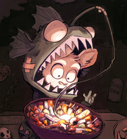ambiguous_gender anthro bone candy clothing costume dessert food holidays skull solo tombstone trick-or-treating animancer halloween luck_(animancer) anglerfish aquatic dipodid fish jerboa mammal rodent 2025 hi_res