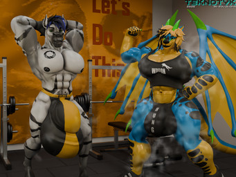 anthro big_bulge bodily_fluids bulge detailed_bulge duo flexing flexing_bicep gym huge_bulge hyper hyper_bulge inside looking_at_viewer male muscular musk nipples pecs pose presenting sweat workout_clothing teknotyk mythology adam_the_wolf triton_sandrox canid canine canis dragon equid equine hybrid mammal mythological_creature mythological_scalie scalie wolf zebra 3d_(artwork) 4:3 blender_(artwork) digital_media_(artwork) hi_res watermark