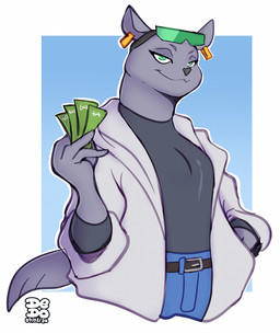 anthro belt bottomwear clothing female green_eyes money overcoat pants solo dedoarts brand_new_animal studio_trigger marie_itami mammal mink mustelid musteline true_musteline 2020 hi_res