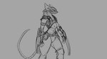 16:9 2018 4k absurd_res anthro armor breasts chest_tuft digital_drawing_(artwork) digital_media_(artwork) female grey_background headgear helmet hi_res mammal melee_weapon monochrome murid murine naturally_censored nipples pauldron portrait rat rodent simple_background sketch snout solo standing tail thick_thighs three-quarter_portrait tuft watsup weapon widescreen