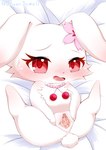 anthro bed blush bodily_fluids cum cum_in_pussy cum_inside female flower_accessory fur furniture genital_fluids genitals jewelry legs_up looking_at_viewer necklace on_bed pussy red_eyes solo spread_legs spread_pussy spreading white_body white_fur young clovergame0 jewelpet sanrio sega sega_fave ruby_(jewelpet) lagomorph leporid mammal rabbit 2021 hi_res