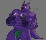 abs anthro barazoku bernard_(ok_k.o.!_lbh) bodily_fluids bulge canid canine cartoon_network claws clothed clothing duo finger_claws fur genital_fluids groping_chest groping_pecs hi_res male male/male mammal muscular muscular_anthro muscular_male mythological_canine mythological_creature mythology ok_k.o.!_let's_be_heroes pec_grab pecs pinumontbalou precum purple_body purple_fur tail topless topless_anthro topless_male underwear were werecanid werecanine werewolf