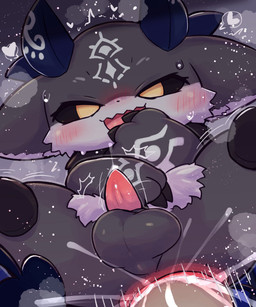 4_horns anal anal_penetration anthro anthro_focus anus balls biped black_horn black_sclera blush bodily_fluids cheek_tuft chibi disembodied_penis duo facial_markings facial_tuft forehead_markings front_view fur fur_tuft genitals grey_background grey_body grey_fur half-closed_eyes happy head_markings heart_reaction horn large_penetration looking_at_viewer male male/male male_anthro markings multi_horn multicolored_body multicolored_fur narrowed_eyes open_mouth open_smile penetration penile penile_penetration penis penis_in_ass plantigrade sex simple_background smile solo_focus sweat tapering_penis thrust_lines thrusting tuft two_tone_body two_tone_fur white_body white_fur yellow_eyes badwingm nijisanji vtuber debidebi_debiru 2026 digital_drawing_(artwork) digital_media_(artwork) hi_res shaded soft_shading