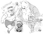 anthro belly bottomwear clothed clothing eyes_closed hat headgear headwear male moobs nipples open_clothing open_shirt open_topwear overweight overweight_male shirt shorts simple_background text topwear undressing nekokat42 one_piece bepo_(one_piece) trafalgar_law bear human mammal minkmen_(one_piece) polar_bear ursine 2024 english_text monochrome