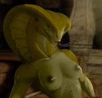 2016 anthro apode areola breasts brown_nipples building draconcopode female forked_tongue half-closed_eyes hattonslayden hi_res legless naga narrowed_eyes nipples non-mammal_breasts non-mammal_nipples nude reptile scales scalie serpentine snake snake_hood solo stairs tongue tongue_out viper_(x-com) white_body white_scales x-com yellow_body yellow_eyes yellow_scales yellow_sclera