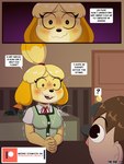 anthro bodily_fluids breasts clothing cum cum_on_clothing cum_stain dialogue female genital_fluids male male_human patreon_logo patreon_username profanity speech_bubble stained_clothing sweat text yellow_body ike_marshall animal_crossing nintendo patreon isabelle_(animal_crossing) villager_(animal_crossing) canid canine canis domestic_dog human mammal 3:4 comic english_text hi_res intersex_(lore)