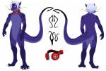 amber_eyes anthro butt electronics hair headphones hooked_tail long_tail male markings medium_hair nude purple_body purple_scales scales short_hair simple_background solo tail white_background kuramichan asian_mythology east_asian_mythology mythology zen_(character) dragon eastern_dragon mythological_creature mythological_scalie reptile scalie