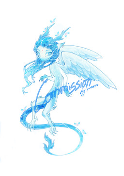 ambiguous_gender anthro blue_body blue_eyes claws ear_piercing hair horn long_hair long_tail piercing simple_background solo tail white_background wings rumeru mythology dragon mythological_creature mythological_scalie scalie full-length_portrait hi_res portrait