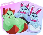 6:5 areola big_breasts black_eyes blue_body boo_(mario) bow_ribbon bow_tie breasts cuff_links fake_cat_ears fake_ears fake_rabbit_ears female fromariels ghost green_areola green_body group hi_res huge_breasts hyper hyper_breasts lady_bow lahla_(mario) looking_at_viewer mario_bros nintendo not_furry open_mouth paper_mario peeka_(mario) smile spirit trio