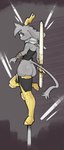 anthro antlers armor balancing balancing_on_foot bare_butt big_butt big_ears bottomless bracers butt clothed clothing club_(weapon) digitigrade dream_breaker_(pseudoregalia) female female_anthro frown fur gold_clothing greaves grey_background grey_body grey_fur grey_hair hair horn leg_armor legwear looking_at_viewer looking_back looking_back_at_viewer melee_weapon nightstick no_underwear rear_view scarf simple_background solo tail thick_thighs thigh_highs topwear unconvincing_armor vest weapon yellow_horn probablyavv pseudoregalia sybil_(pseudoregalia) bovid caprine goat hybrid jackalope lagomorph leporid mammal rabbit 2023 hi_res