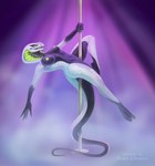 anthro breasts dancing female looking_at_viewer nude open_mouth open_smile pole pole_dancing smile snake_hood solo stripper_pole tail alvanarry reptile scalie snake hi_res