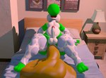 anthro anus balls clothing erection feces genitals humanoid_genitalia humanoid_penis leggings legwear male multicolored_body penis pooping pooping_on_bed scatplay solo stockings thick_thighs wide_hips unknown_artist mario_bros nintendo green_yoshi scalie yoshi filth 3d_(artwork) digital_media_(artwork) source_filmmaker_(artwork)