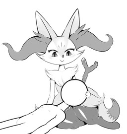 ambiguous_gender anthro blush cheek_tuft chest_tuft duo facial_tuft female fluffy fluffy_tail fur head_on_lap huge_hips huge_thighs inner_ear_fluff looking_at_another on_lap simple_background sitting smile stick tail tail_tuft thick_thighs tuft white_background wide_hips box_(hajimeyou654) nintendo pokemon anon braixen canid canine generation_6_pokemon mammal pokemon_(species) 2019 absurd_res digital_media_(artwork) greyscale hi_res monochrome