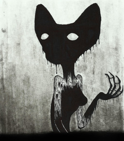 anthro bath bilemirth black_body breasts female nightmare_fuel nude solo unhappy893 domestic_cat felid feline felis mammal traditional_media_(artwork)