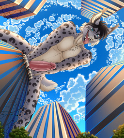 anthro erection genitals hair humanoid_genitalia humanoid_penis inner_ear_fluff looking_at_viewer low-angle_view macro male nude open_mouth open_smile penis smile solo tongue tongue_out tuft furrypur felid feline mammal hi_res