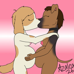 anthro belly big_belly biped both_pregnant breasts collar collar_only eyes_closed female female/female female_anthro fur gradient_background hair huge_belly kissing multiple_pregnancies nipples nude nude_anthro nude_female pregnant pregnant_anthro pregnant_female sapphic simple_background tail flamingazalea canid canine canis domestic_dog mammal 1:1 digital_media_(artwork) hi_res