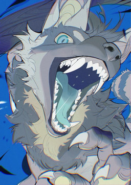 black_body black_fur blue_background blue_eyes claws eyebrows fangs finger_claws fingerpads fur hair looking_at_viewer mouth_shot open_mouth pawpads ringed_iris simple_background tail teal_tongue teeth tongue white_hair yellow_body yellow_fur yellow_pawpads yellow_sclera chiayeeee canid canine canis mammal wolf 2024 bust_portrait digital_drawing_(artwork) digital_media_(artwork) portrait