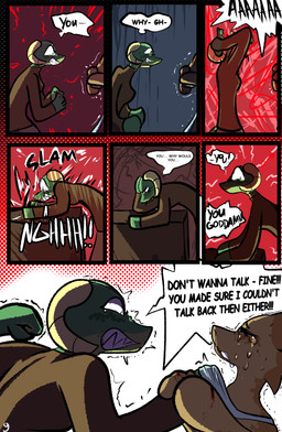 anthro blood bodily_fluids clothed clothing crying dialogue duo female horn male shaking simple_background speech_bubble tears text trembling yellow_eyes brradett lernie_(brradett) tim_(brradett) scalie absurd_res colored comic digital_media_(artwork) english_text hi_res