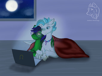 bedding blanket computer duo electronics feral inside laptop male male/male moon night romantic romantic_couple wings sarkery_drawings european_mythology friendship_is_magic greek_mythology hasbro my_little_pony mythology emerald_(skitch) terramar_(mlp) avian equid equine hippogriff mammal mythological_avian mythological_creature mythological_equine pegasus 2019 4:3 absurd_res digital_drawing_(artwork) digital_media_(artwork) hi_res