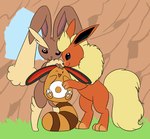 2016 arth_the_flareon belly carniscorner colored cream_the_lopunny ears_down eeveelution embrace female feral flareon fluffy fluffy_tail fur generation_1_pokemon generation_2_pokemon generation_4_pokemon grass group looking_at_viewer lopunny male male/female nintendo one_eye_closed open_mouth open_smile pawpads paws pivoted_ears plant pokemon pokemon_(species) raised_paw rock sentret shiny_pokemon smile socks_the_sentret spreading standing standing_on_tail tail trio wall_(structure) white_pawpads white_toes window wink