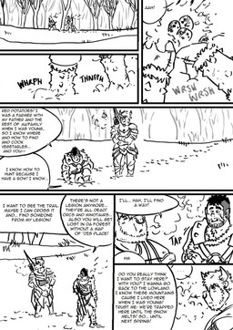 armor dialogue male snow text husky92 european_mythology greek_mythology mythology bovid bovine deer humanoid mammal minotaur orc black_and_white comic english_text hi_res monochrome multiple_scenes