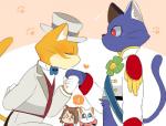 anthro anthro_on_anthro awkward blush chibi clothing duo_focus exclamation_point female gentleman group heart_symbol kissing kneeling male male/male paws prince proposal royalty smile suit hyaku_(artist) ghibli the_cat_returns baron_humbert_von_gikkingen haru_yoshioka prince_lune yuki_(the_cat_returns) animal_humanoid cat_humanoid domestic_cat felid felid_humanoid feline feline_humanoid felis humanoid mammal mammal_humanoid