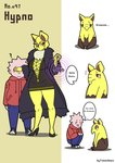 anthro big_breasts blush breasts cleavage clothed clothing duo female footwear greeting high_heels larger_female male shoes size_difference smaller_male text wide_hips franschesco_(artist) nintendo pokemon drowzee generation_1_pokemon human hypno_(pokemon) mammal pokemon_(species) english_text hi_res