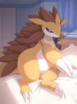 bed bedroom claw_fingers claw_toes detailed_background female feral furniture inside lying nude pillow solo thick_thighs wide_hipped_female wide_hipped_feral wide_hips kajinchu nintendo pokemon sabari generation_1_pokemon pokemon_(species) sandslash 3:4 hi_res