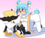 anthro blush bodily_fluids duo female heart_symbol larger_female looking_at_another male male/female size_difference smaller_male suggestive sweat usagi_kii activision crash_bandicoot_(series) doctor_neo_cortex megumi_bandicoot human mammal hi_res