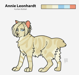 blonde_hair blue_eyes blue_sclera feral feral_with_hair feralized fur hair pink_nose simple_background solo stripes tan_body tan_fur white_background yellow_body yellow_fur silveyytm attack_on_titan annie_leonhart bobtail_cat domestic_cat felid feline felis kurilian_bobtail mammal 2019